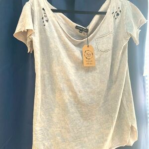 Handmade NWT A Rare Bird Distressed Denim Washed short sleeve T-Shirt Size S/M